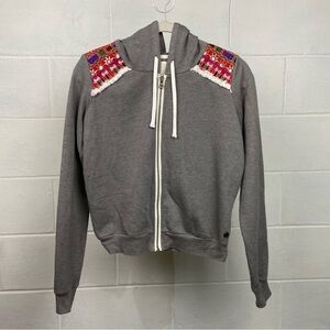 Billabong Designers Closet Gray Indian Embroidered Zip‎ Up Hooded Sweatshirt